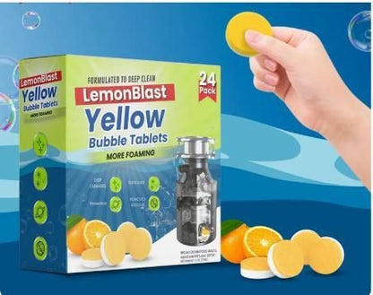 Premium Lemon Blast Yellow Bubble Tablets for Drainage cleaning and Blockage Removal (24 pcs)