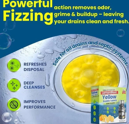 Premium Lemon Blast Yellow Bubble Tablets for Drainage cleaning and Blockage Removal (24 pcs)