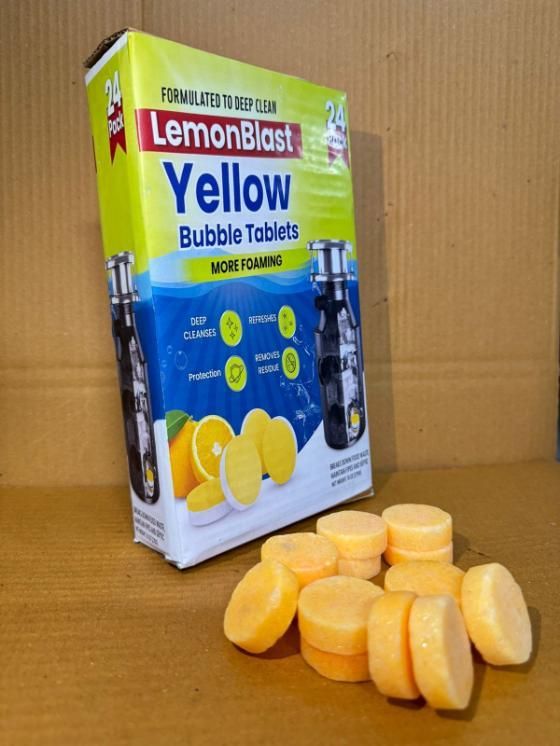 Premium Lemon Blast Yellow Bubble Tablets for Drainage cleaning and Blockage Removal (24 pcs)