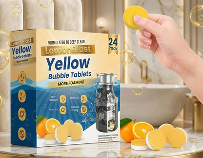 Premium Lemon Blast Yellow Bubble Tablets for Drainage cleaning and Blockage Removal (24 pcs)