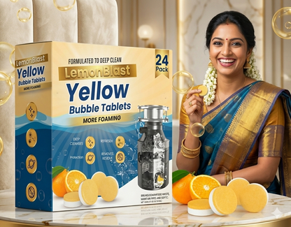 Premium Lemon Blast Yellow Bubble Tablets for Drainage cleaning and Blockage Removal (24 pcs)